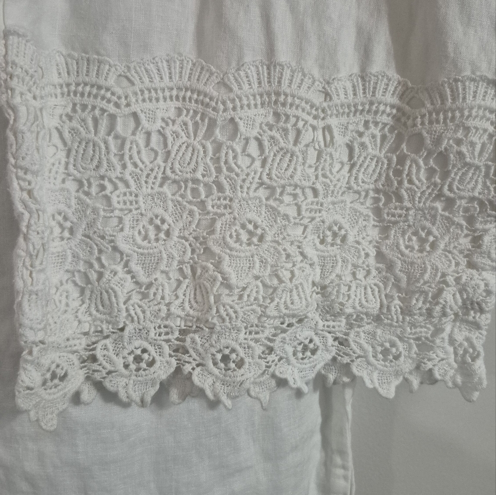 Kenar White Lace Trim Linen Pants Size Medium - Picture 5 of 7